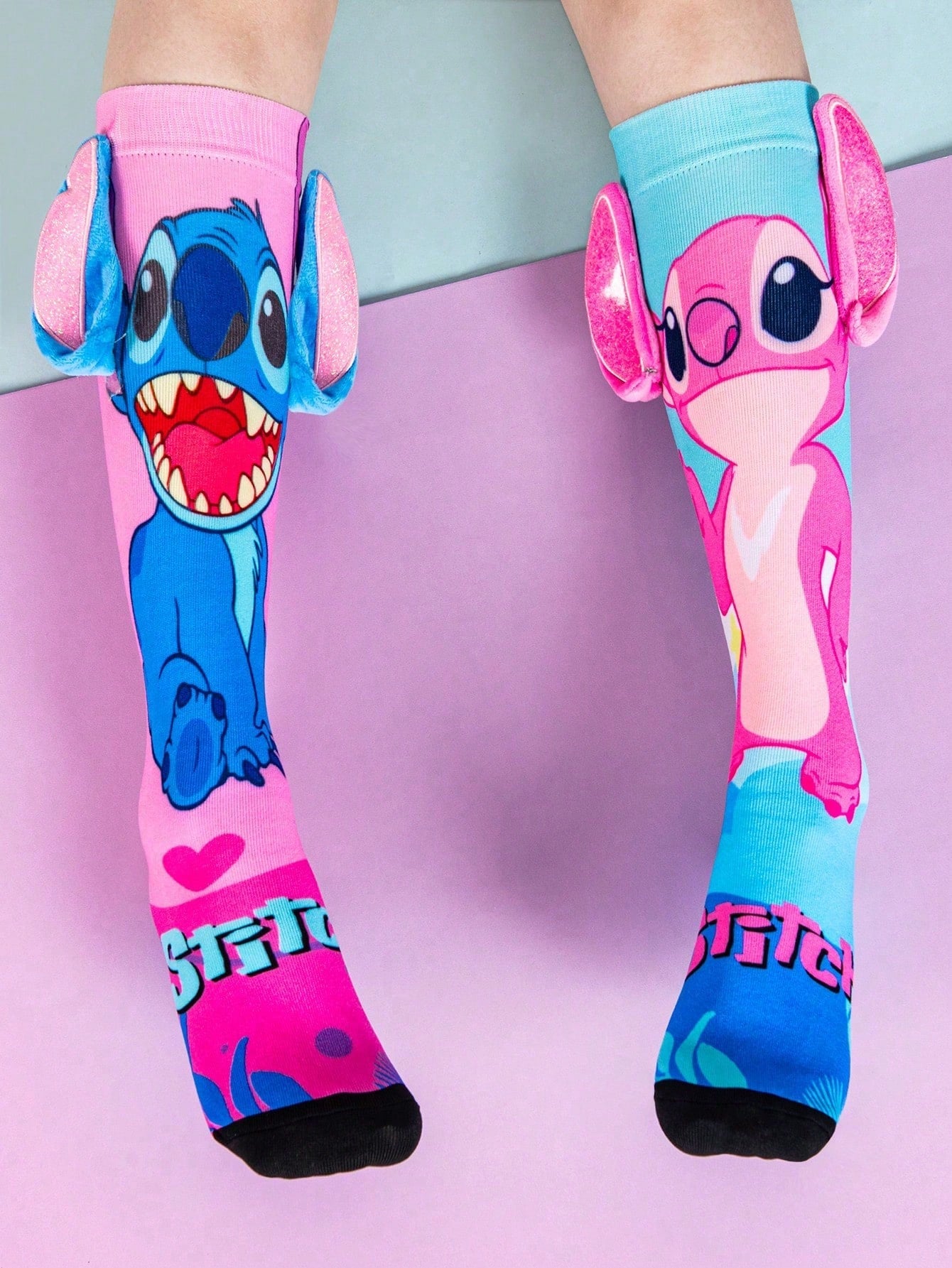 1 Pair Disney 3D Stitch Kids Knee-High Socks, Fashion High-Top Socks, Party Style, High Quality Gift, Back To School Essential, Fun Fashion Disney Little Fan Princess Leg Warmers