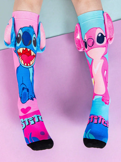 1 Pair Disney 3D Stitch Kids Knee-High Socks, Fashion High-Top Socks, Party Style, High Quality Gift, Back To School Essential, Fun Fashion Disney Little Fan Princess Leg Warmers