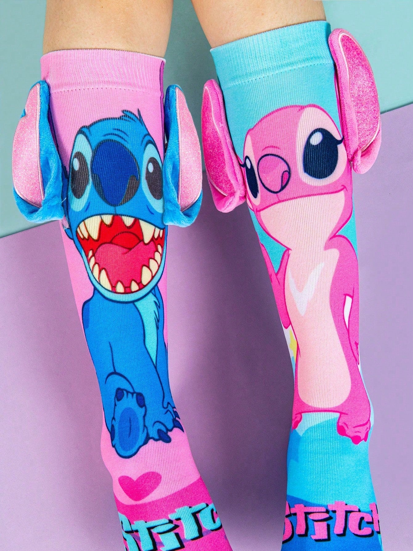 1 Pair Disney 3D Stitch Kids Knee-High Socks, Fashion High-Top Socks, Party Style, High Quality Gift, Back To School Essential, Fun Fashion Disney Little Fan Princess Leg Warmers