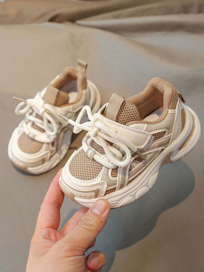 1 Pair Tan Mesh Children's Casual Sports Shoes (Fits Ages 4-10), Lightweight, Breathable, Versatile & Non-Slip