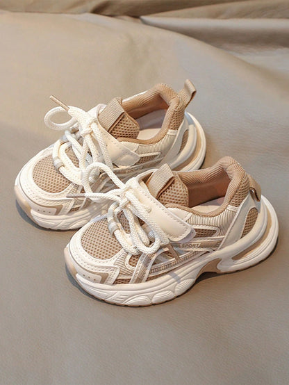 1 Pair Tan Mesh Children's Casual Sports Shoes (Fits Ages 4-10), Lightweight, Breathable, Versatile & Non-Slip