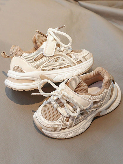 1 Pair Tan Mesh Children's Casual Sports Shoes (Fits Ages 4-10), Lightweight, Breathable, Versatile & Non-Slip