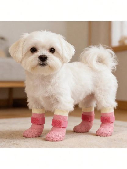 1 Pair Waterproof Anti-Slip Dog Boots- Winter Paw Protection, Small To Medium Dog Slip-On Pet Shoes- Suitable For Walking, Snow Use, Fits Teddy, Golden Retriever And All Dog Breeds (Easy To Put On A