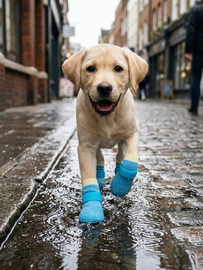 1 Pair Waterproof Anti-Slip Dog Boots- Winter Paw Protection, Small To Medium Dog Slip-On Pet Shoes- Suitable For Walking, Snow Use, Fits Teddy, Golden Retriever And All Dog Breeds (Easy To Put On A