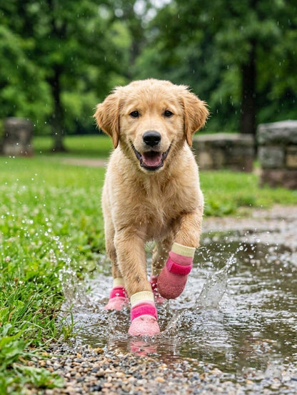 1 Pair Waterproof Anti-Slip Dog Boots- Winter Paw Protection, Small To Medium Dog Slip-On Pet Shoes- Suitable For Walking, Snow Use, Fits Teddy, Golden Retriever And All Dog Breeds (Easy To Put On A
