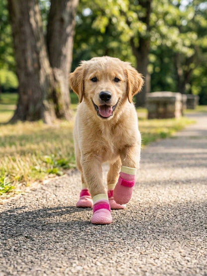 1 Pair Waterproof Anti-Slip Dog Boots- Winter Paw Protection, Small To Medium Dog Slip-On Pet Shoes- Suitable For Walking, Snow Use, Fits Teddy, Golden Retriever And All Dog Breeds (Easy To Put On A