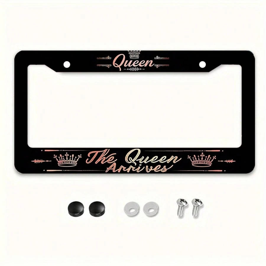 1 Pcs Queen Theme Aluminum License Plate Frame, Featuring The Designs "Queen Is Coming/Arriving Soon" And "Queen" 6.3x 12.2inch, Waterproof And Rustproof, Durable, Car Acessesories, Car Stuff, Car Ace