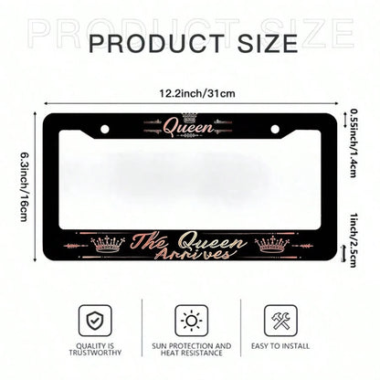 1 Pcs Queen Theme Aluminum License Plate Frame, Featuring The Designs "Queen Is Coming/Arriving Soon" And "Queen" 6.3x 12.2inch, Waterproof And Rustproof, Durable, Car Acessesories, Car Stuff, Car Ace