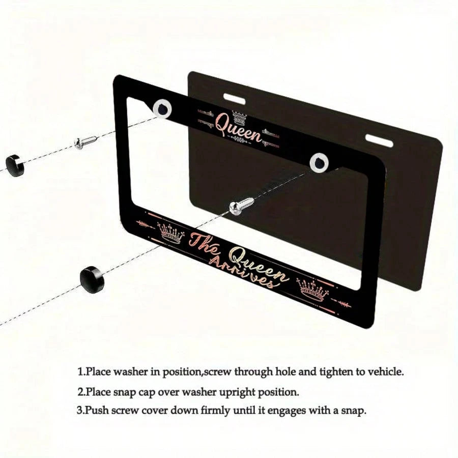 1 Pcs Queen Theme Aluminum License Plate Frame, Featuring The Designs "Queen Is Coming/Arriving Soon" And "Queen" 6.3x 12.2inch, Waterproof And Rustproof, Durable, Car Acessesories, Car Stuff, Car Ace