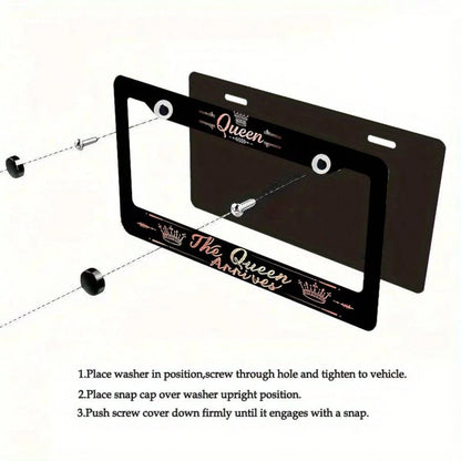 1 Pcs Queen Theme Aluminum License Plate Frame, Featuring The Designs "Queen Is Coming/Arriving Soon" And "Queen" 6.3x 12.2inch, Waterproof And Rustproof, Durable, Car Acessesories, Car Stuff, Car Ace
