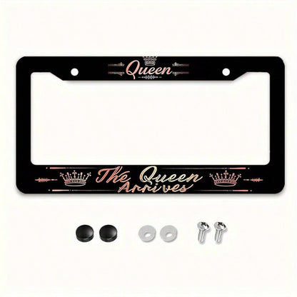 1 Pcs Queen Theme Aluminum License Plate Frame, Featuring The Designs "Queen Is Coming/Arriving Soon" And "Queen" 6.3x 12.2inch, Waterproof And Rustproof, Durable, Car Acessesories, Car Stuff, Car Ace