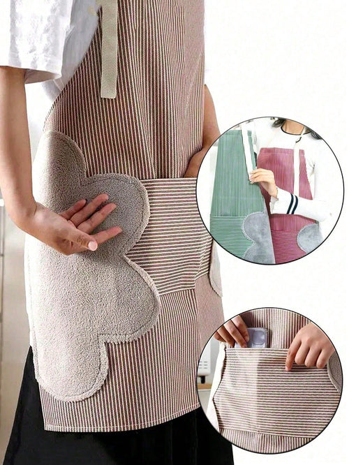 1-Piece Household Kitchen Apron, Water And Oil Resistant, New Cover Design, Work Clothes, Suitable For Male And Female Kitchen Workers Engaged In Cooking, Convenient For Hand Wiping.