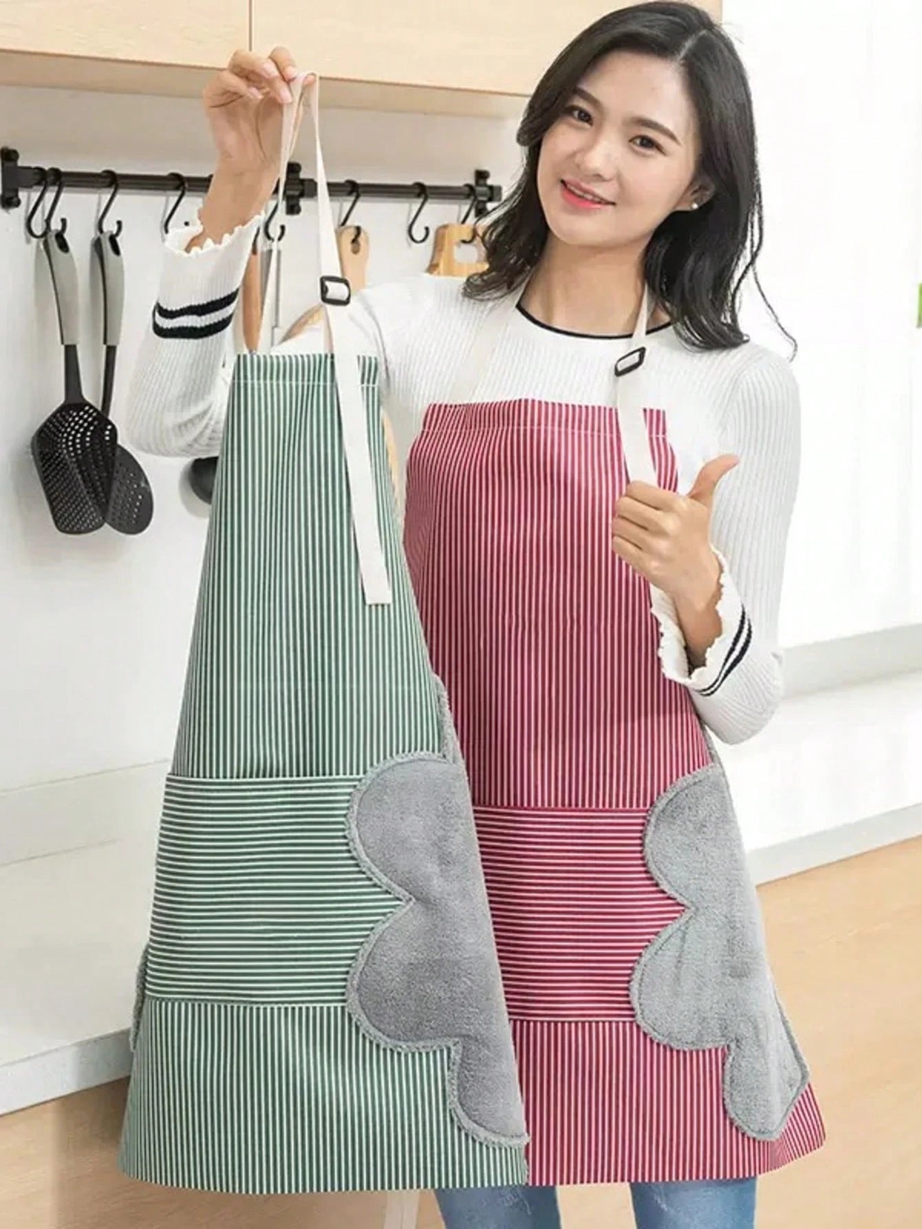 1-Piece Household Kitchen Apron, Water And Oil Resistant, New Cover Design, Work Clothes, Suitable For Male And Female Kitchen Workers Engaged In Cooking, Convenient For Hand Wiping.
