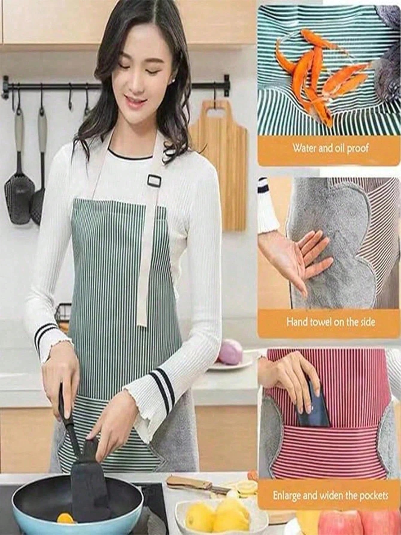 1-Piece Household Kitchen Apron, Water And Oil Resistant, New Cover Design, Work Clothes, Suitable For Male And Female Kitchen Workers Engaged In Cooking, Convenient For Hand Wiping.