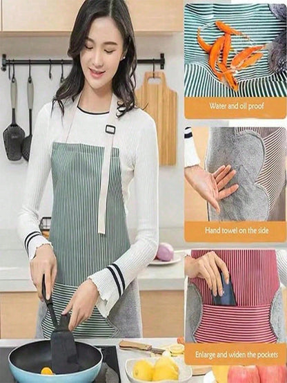 1-Piece Household Kitchen Apron, Water And Oil Resistant, New Cover Design, Work Clothes, Suitable For Male And Female Kitchen Workers Engaged In Cooking, Convenient For Hand Wiping.