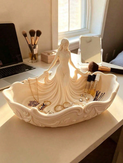 1 Piece Of Decorative Jewelry Stand With Crystal Shape, Large Capacity Design, White Resin Handmade, European Romantic Vintage Style, White Glaze + Flower Pattern, Tabletop Decor For Jewelry, Earrings