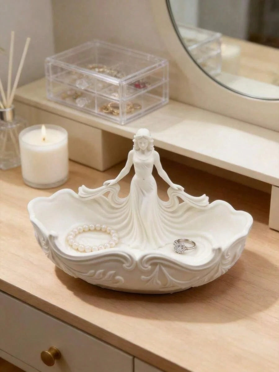 1 Piece Of Decorative Jewelry Stand With Crystal Shape, Large Capacity Design, White Resin Handmade, European Romantic Vintage Style, White Glaze + Flower Pattern, Tabletop Decor For Jewelry, Earrings