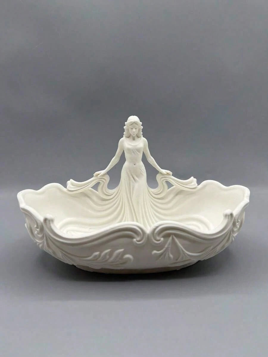1 Piece Of Decorative Jewelry Stand With Crystal Shape, Large Capacity Design, White Resin Handmade, European Romantic Vintage Style, White Glaze + Flower Pattern, Tabletop Decor For Jewelry, Earrings