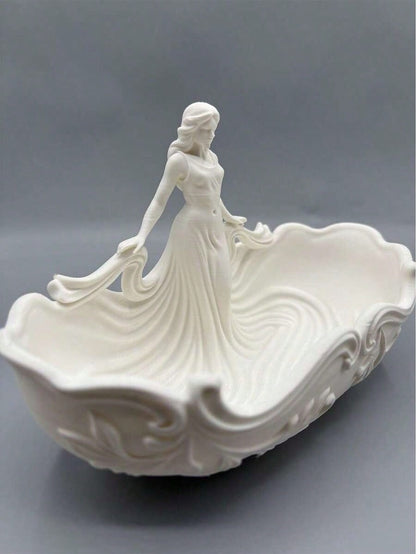 1 Piece Of Decorative Jewelry Stand With Crystal Shape, Large Capacity Design, White Resin Handmade, European Romantic Vintage Style, White Glaze + Flower Pattern, Tabletop Decor For Jewelry, Earrings