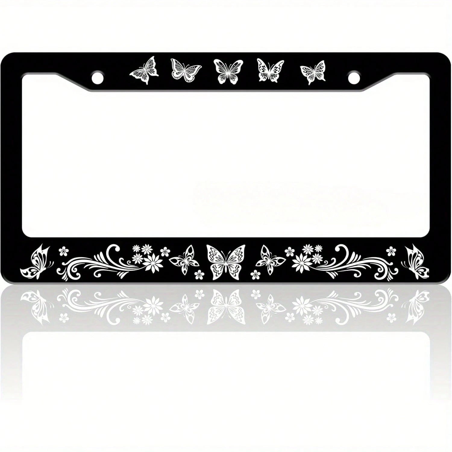 1 Piece Of Exquisite Butterfly License Plate Frame With Fun Floral Pattern, Suitable For Both Front And Rear License Plates, Stainless Steel License Plate Holder, Car Decoration, Includes Screws, 6. 3