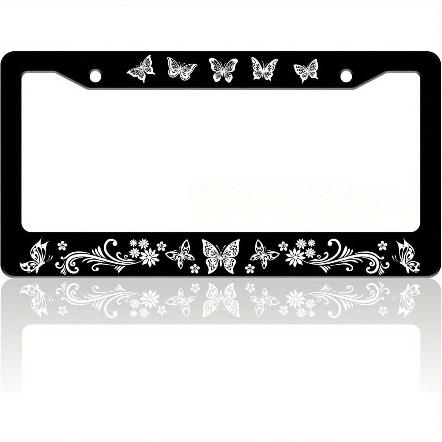 1 Piece Of Exquisite Butterfly License Plate Frame With Fun Floral Pattern, Suitable For Both Front And Rear License Plates, Stainless Steel License Plate Holder, Car Decoration, Includes Screws, 6. 3