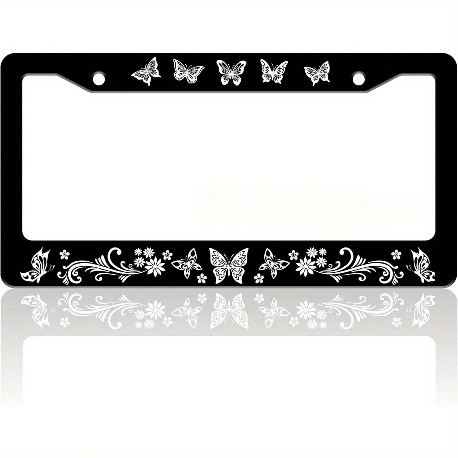 1 Piece Of Exquisite Butterfly License Plate Frame With Fun Floral Pattern, Suitable For Both Front And Rear License Plates, Stainless Steel License Plate Holder, Car Decoration, Includes Screws, 6. 3