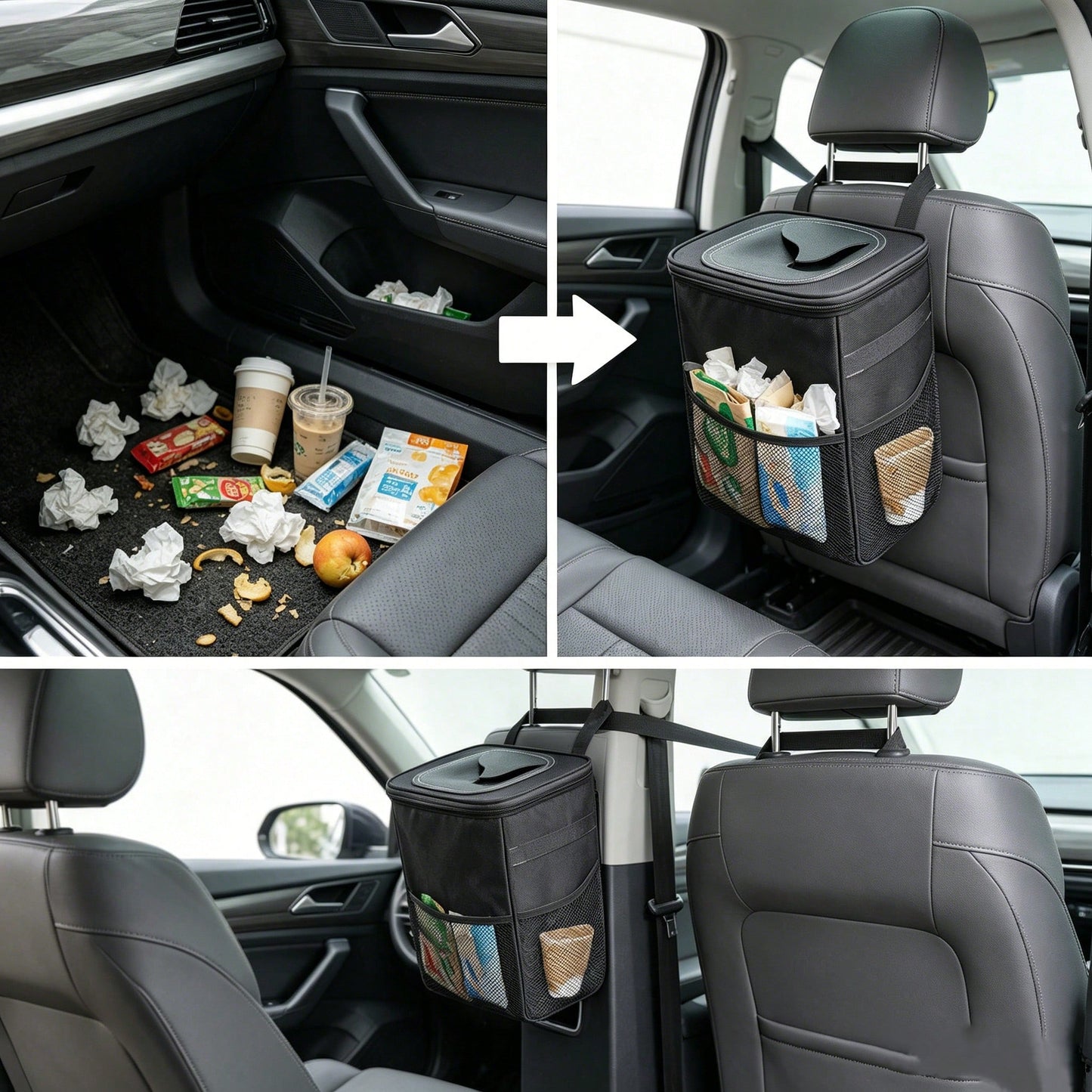 1 Portable Foldable Trash Can With Lid, Foldable Car Storage Bag, Multifunctional Car Hanging Bag, Waterproof Car Trash Can, Convenient Storage Box, Travel Essential.
