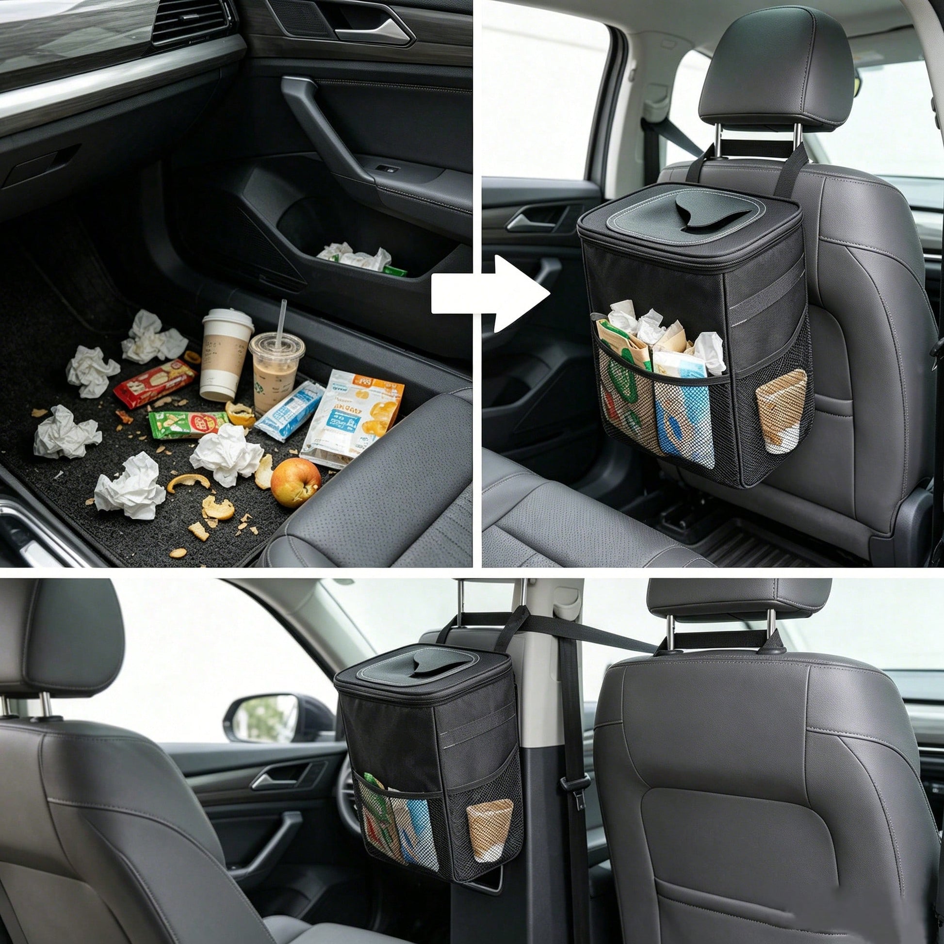 1 Portable Foldable Trash Can With Lid, Foldable Car Storage Bag, Multifunctional Car Hanging Bag, Waterproof Car Trash Can, Convenient Storage Box, Travel Essential.