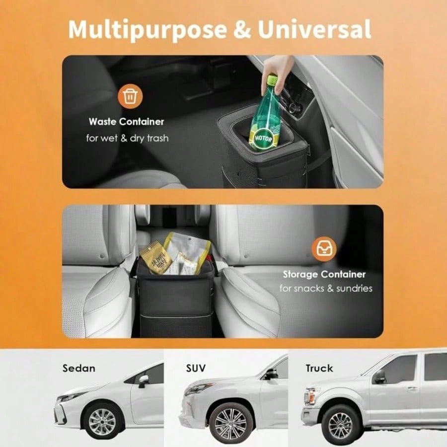 1 Portable Foldable Trash Can With Lid, Foldable Car Storage Bag, Multifunctional Car Hanging Bag, Waterproof Car Trash Can, Convenient Storage Box, Travel Essential.