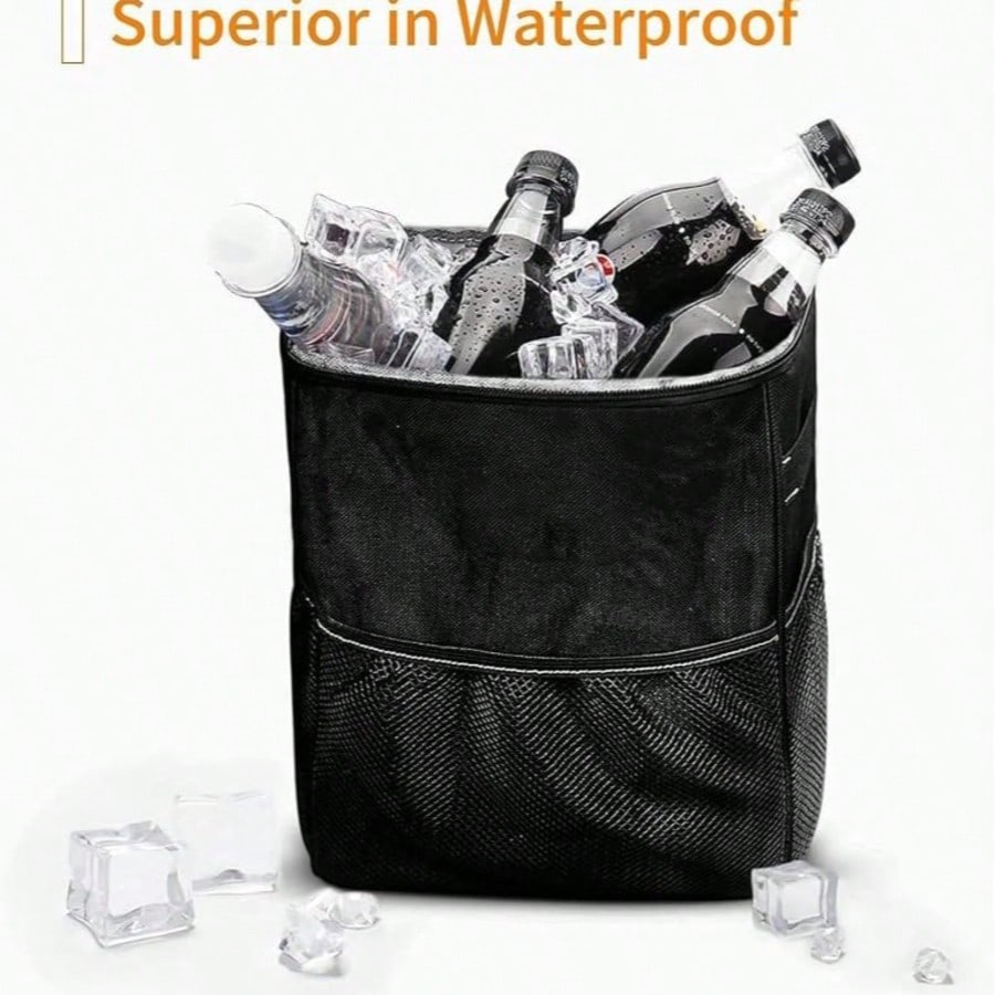 1 Portable Foldable Trash Can With Lid, Foldable Car Storage Bag, Multifunctional Car Hanging Bag, Waterproof Car Trash Can, Convenient Storage Box, Travel Essential.