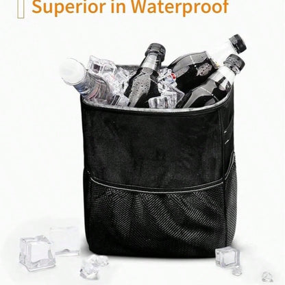 1 Portable Foldable Trash Can With Lid, Foldable Car Storage Bag, Multifunctional Car Hanging Bag, Waterproof Car Trash Can, Convenient Storage Box, Travel Essential.