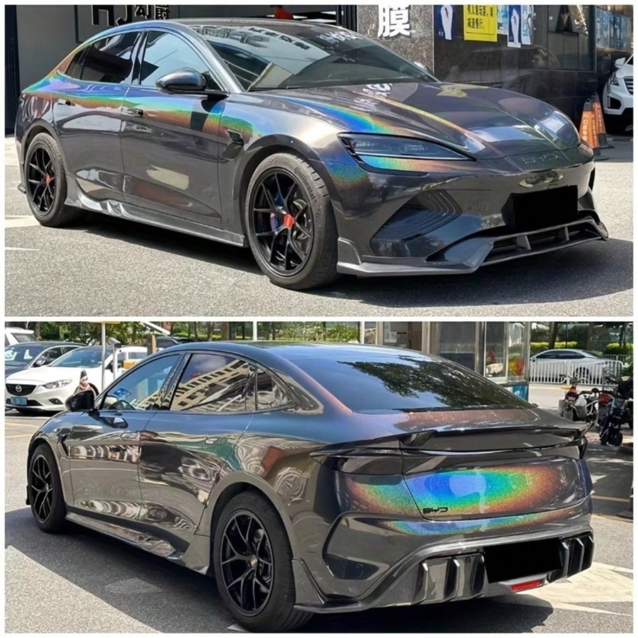 1 Roll Laser Black & Laser White Car Color Change Film, PET Material, UV Resistant, Non-Fading For Outdoor Parking, High Stretchability, For Original Car Paint
