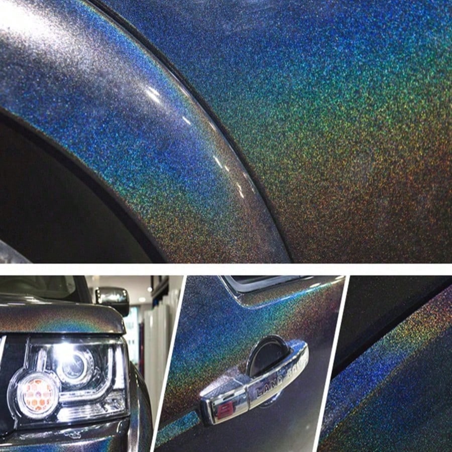 1 Roll Laser Black & Laser White Car Color Change Film, PET Material, UV Resistant, Non-Fading For Outdoor Parking, High Stretchability, For Original Car Paint