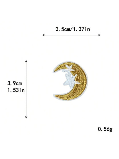 1 Set/10Pcs Moon Star Embroidered Applique Patches Iron-On/Sew-On DIY Decorative Stickers For Clothes Bags Hats Jackets Boho Retro Craft