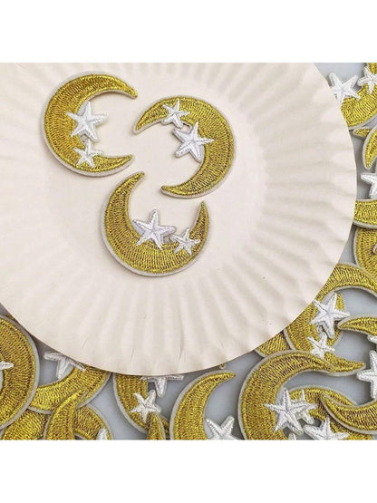 1 Set/10Pcs Moon Star Embroidered Applique Patches Iron-On/Sew-On DIY Decorative Stickers For Clothes Bags Hats Jackets Boho Retro Craft
