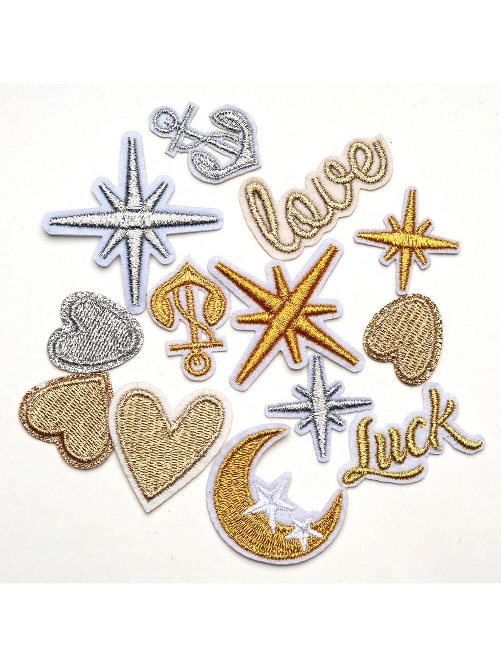 1 Set/10Pcs Moon Star Embroidered Applique Patches Iron-On/Sew-On DIY Decorative Stickers For Clothes Bags Hats Jackets Boho Retro Craft
