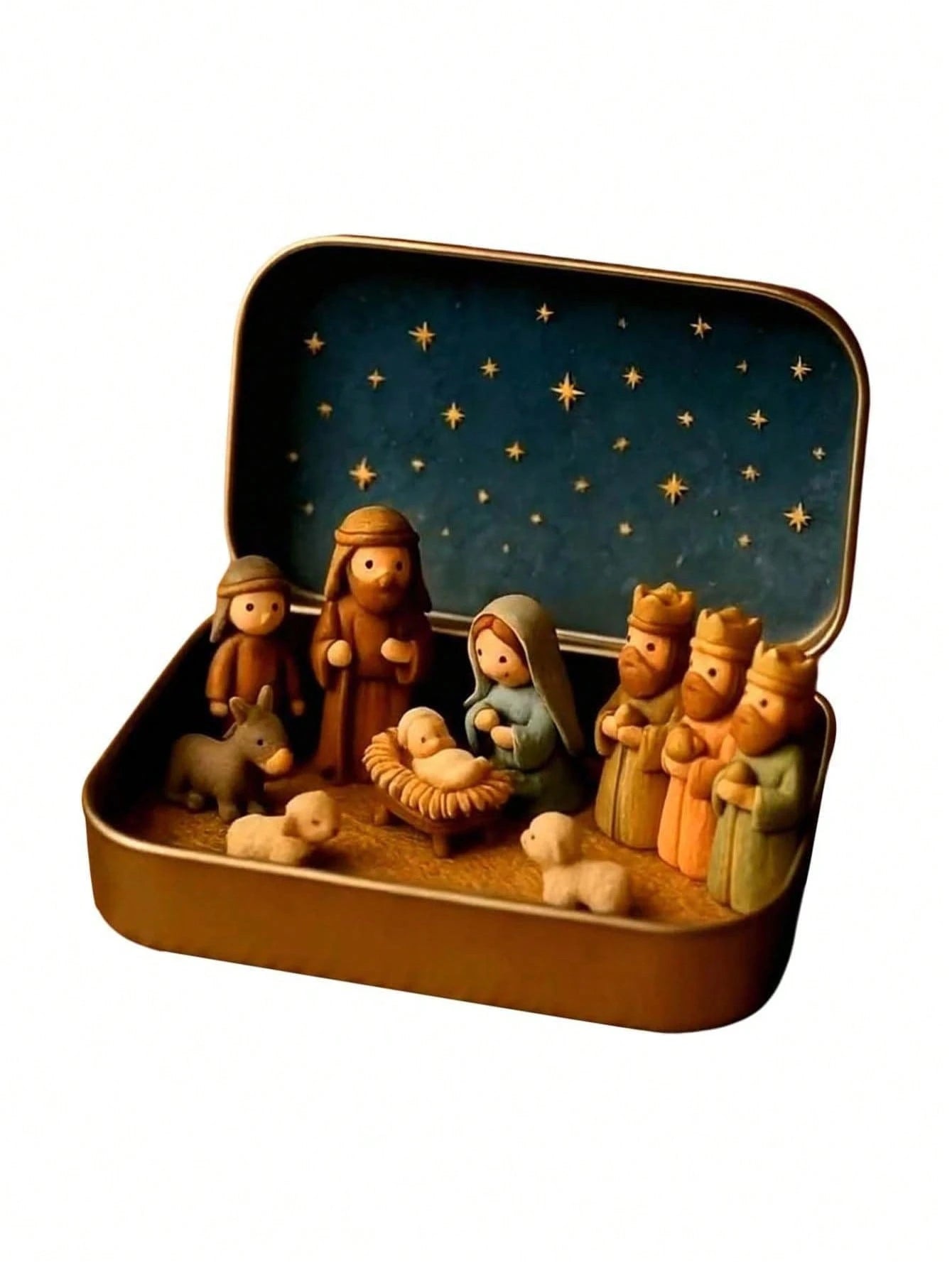 1 Set/1pc - Christmas Nativity Scene Set In Tin Box, Christmas Nativity Scene Set, Jesus Statue, Suitable For Holy Family, Statue Tin Box Set, Handmade Small Nativity Scene Set, Holiday Decoration, Gi