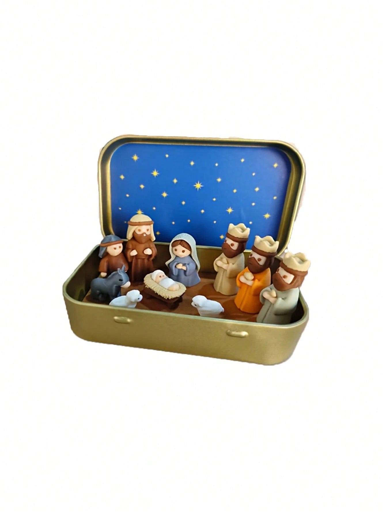 1 Set/1pc - Christmas Nativity Scene Set In Tin Box, Christmas Nativity Scene Set, Jesus Statue, Suitable For Holy Family, Statue Tin Box Set, Handmade Small Nativity Scene Set, Holiday Decoration, Gi
