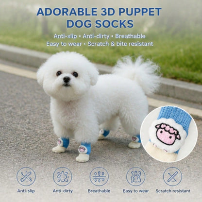 1 Set 4pcs Cute 3D Dog Socks, Anti-Slip Polka Dot Bottom Anti-Scratch Anti-Dirt Warm Knitted Socks, Elastic Cuff Indoor Floor Protection Shoes, Suitable For Small Dogs Teddy Bichon Daily Walking Home