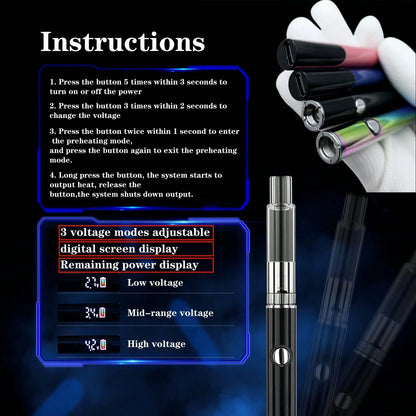 1 Set 510 Threaded Battery Pen, Short Circuit Detection Atomizer, With Digital Screen Display, Adjustable Voltage, USB-C Charging, A DIY Maintenance Tool Suitable For Rosin Dispensing Short Circuit De