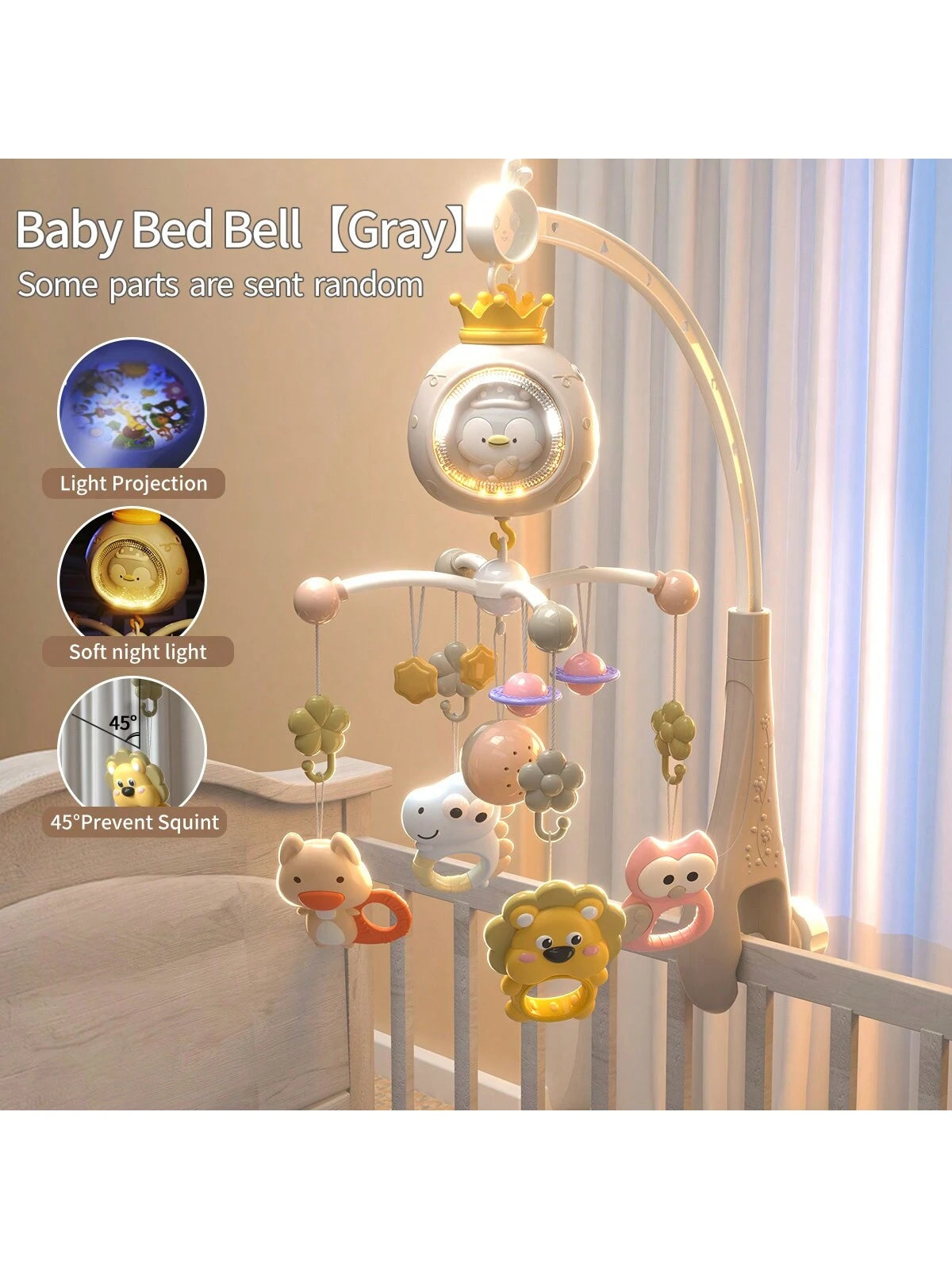 1 Set Cartoon Crib Mobile, Automatic Rotation With Light & Music, Cartoon Penguin Electric Rotating Musical Crib Mobile, Suitable For Daily Use, Some Accessories Randomly Shipped, Christmas Gift