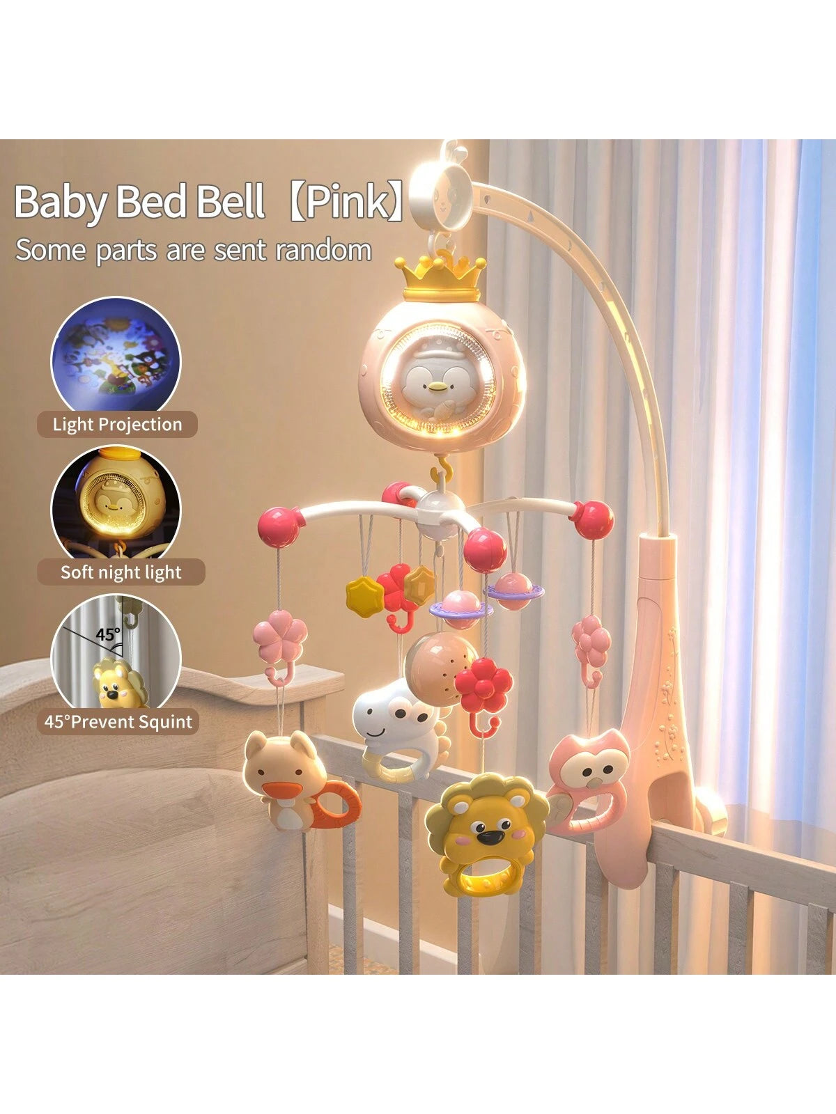 1 Set Cartoon Crib Mobile, Electric Rotating With Light & Music, Cartoon Penguin Electric Rotating Musical Crib Mobile, Suitable For Daily Use, Some Accessories Randomly Shipped, Christmas Gift