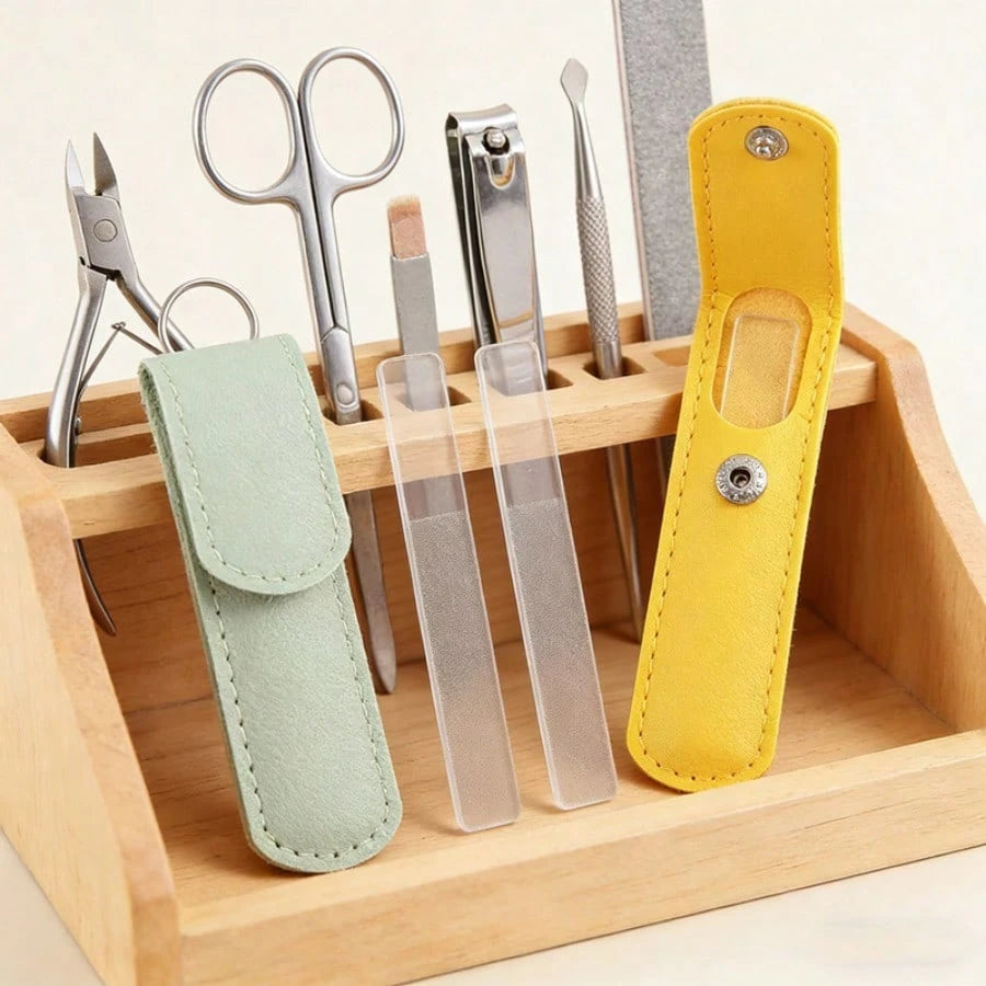1 Set Double-Sided Glass Nail File & Storage Bag, Reusable Crystal Carving & Buffing Stick, Dead Skin Remover & Polishing Strips, Washable Nail Surface Repair Pen, Nail Shaping & Glossing File