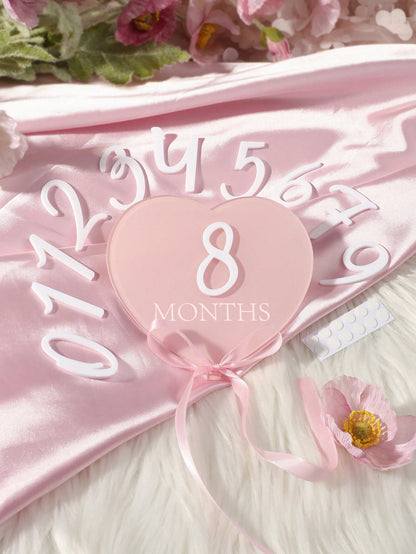 1 Set Heart-Shaped Baby Monthly Milestone Signs Black Pink Acrylic 3D Cards One Month Sign Newborn Photo Props Photoshoot Summer Cute Kawaii