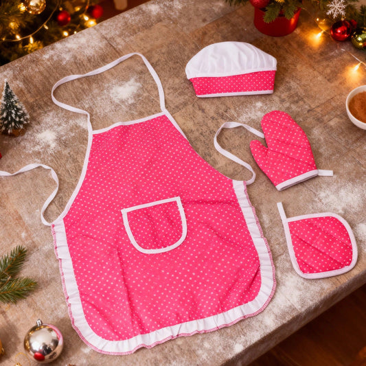 1 Set Kids Polka Dot Apron Cooking Toy Playset, Boys Girls Kitchen Baking Role Play Experience, Family Interaction, Christmas Holiday Party Gift