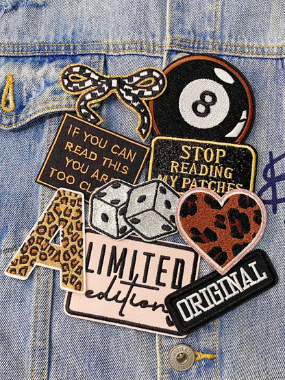 1 Set Of 3/9pcs Multicolored English Letter Embroidery Patch Cute Fashion Bow Billiards Dice Polyester Badge Applique DIY Clothing Iron On Patches Sew Accessory Cloth Stickers Suitable For Backpacks