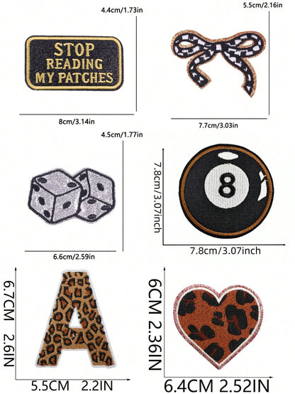 1 Set Of 3/9pcs Multicolored English Letter Embroidery Patch Cute Fashion Bow Billiards Dice Polyester Badge Applique DIY Clothing Iron On Patches Sew Accessory Cloth Stickers Suitable For Backpacks