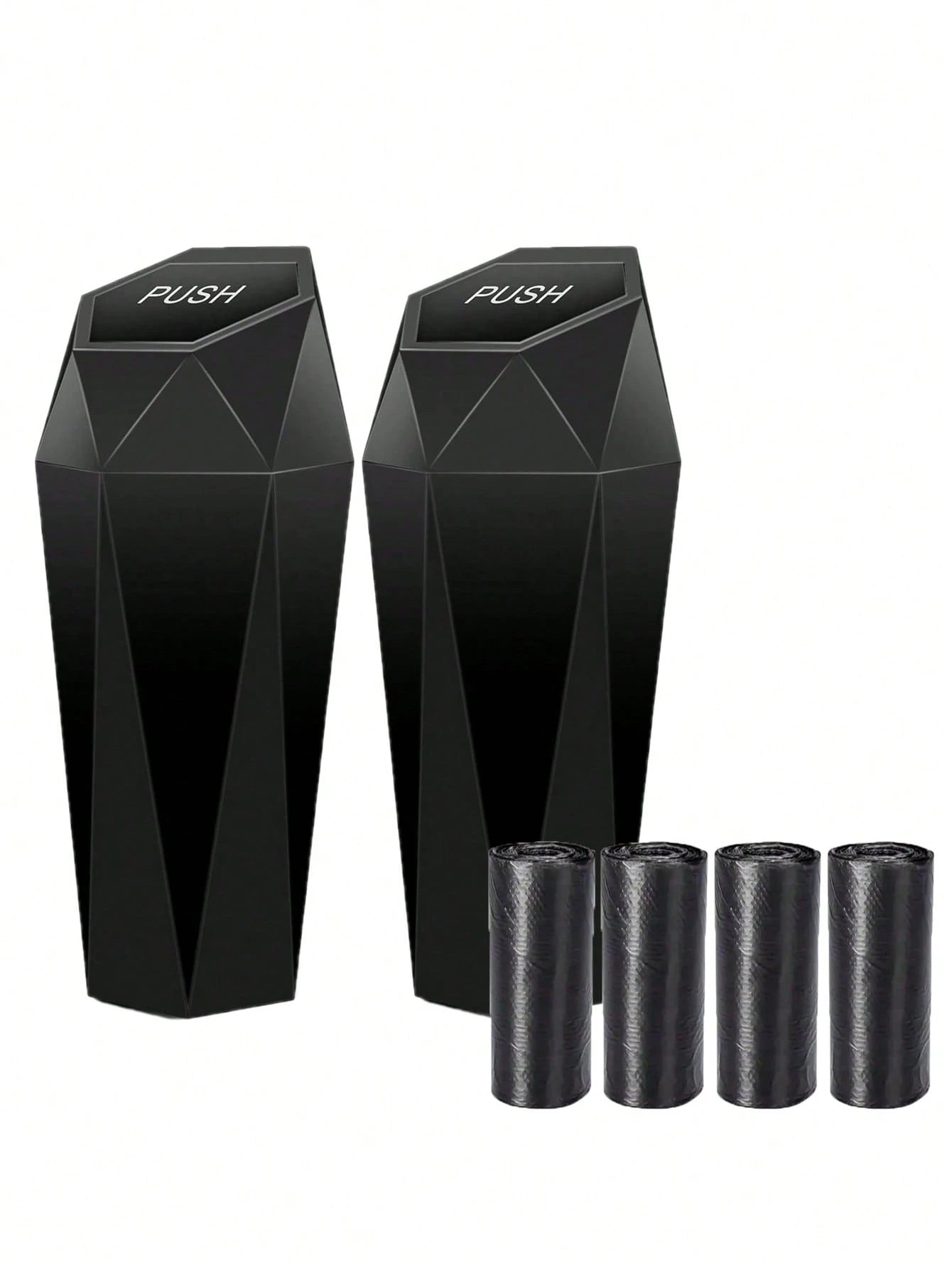1 Set Polygonal Car Trash Can With Lid- Car Trash Can With 15 Trash Bags- Black Leak-Proof Mini Car Trash Can For Small Cars, SUVs, Trucks- Storage And Organization For Front And Rear Seats