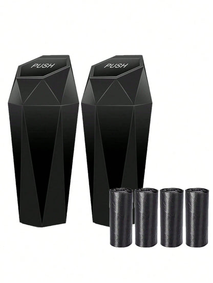 1 Set Polygonal Car Trash Can With Lid- Car Trash Can With 15 Trash Bags- Black Leak-Proof Mini Car Trash Can For Small Cars, SUVs, Trucks- Storage And Organization For Front And Rear Seats
