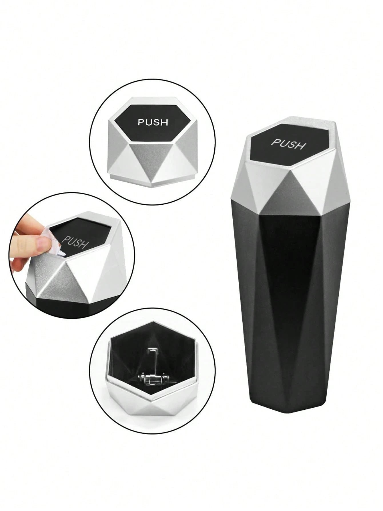 1 Set Polygonal Car Trash Can With Lid- Car Trash Can With 15 Trash Bags- Black Leak-Proof Mini Car Trash Can For Small Cars, SUVs, Trucks- Storage And Organization For Front And Rear Seats